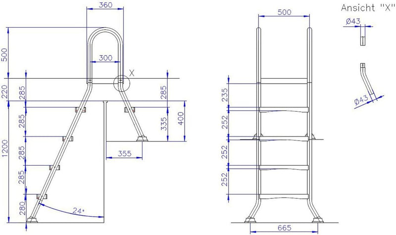 Ideal Eichenwald Poolleiter Hochbeckenleiter Schwimmbadleiter Edelstahlleiter Leiter 1,2/0,4m