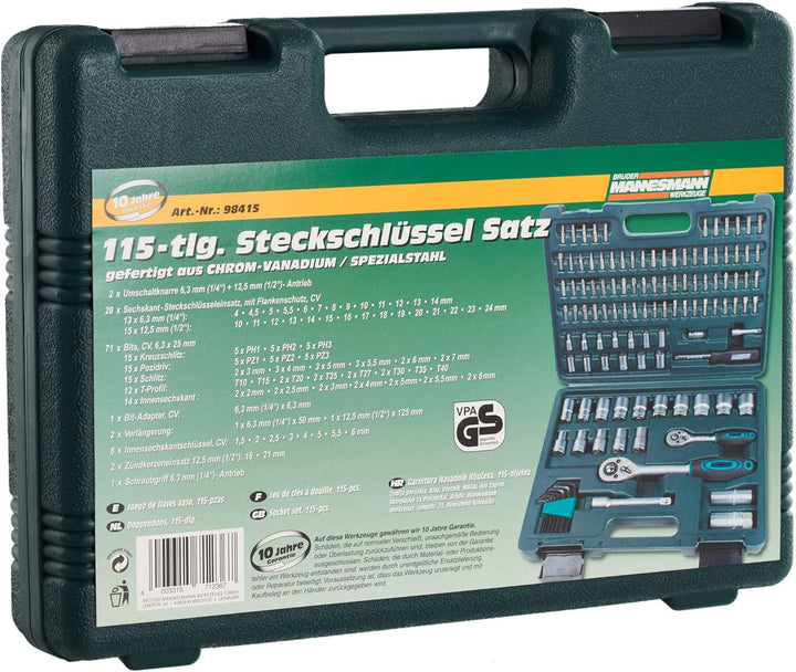 Brüder Mannesmann M98415 Steckschlüsselsatz, 115-tlg, 31.5 x 42 x 10 cm Single, Single