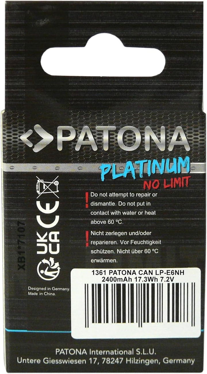 PATONA Platinum USB-C Akku LP-E6NH Kompatibel mit Canon EOS R5, R6, R6II, R7
