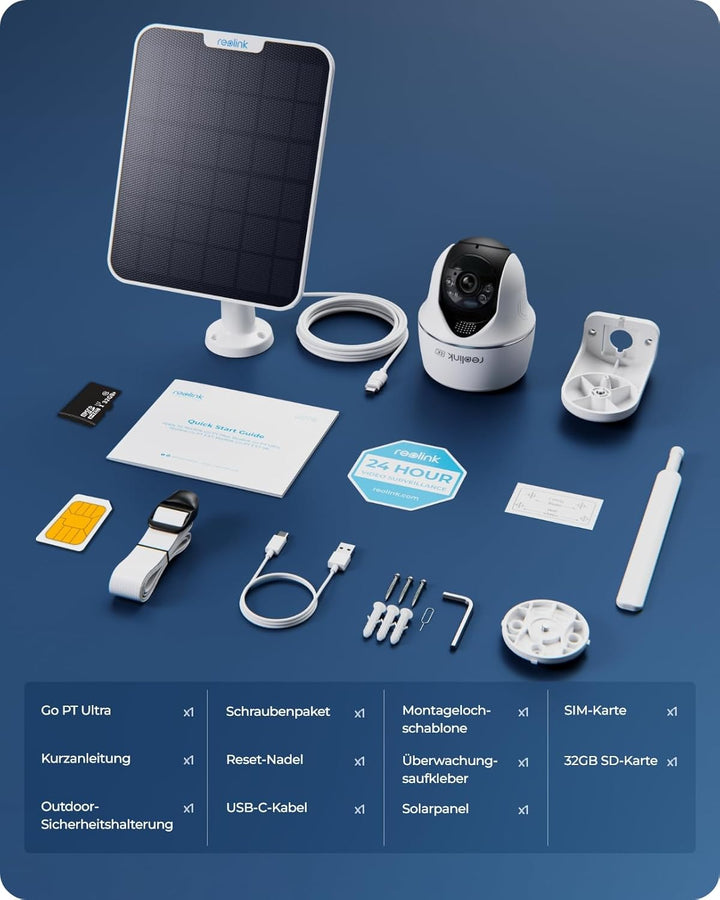 Reolink 4K 3G/4G LTE Überwachungskamera mit SIM Karte, 355°&140° PTZ Solar Kamera Outdoor mit 8MP Fa