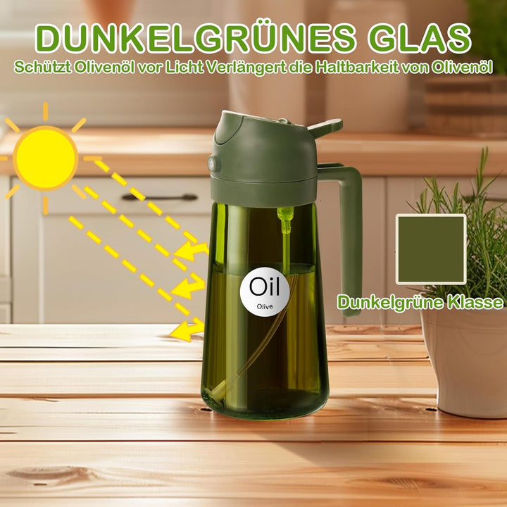 YARRAMATE 2 Stück 470ml Ölsprüher zum Kochen, 2-in-1 UV Schutz ölzerstäuber für die Küche, hochwerti