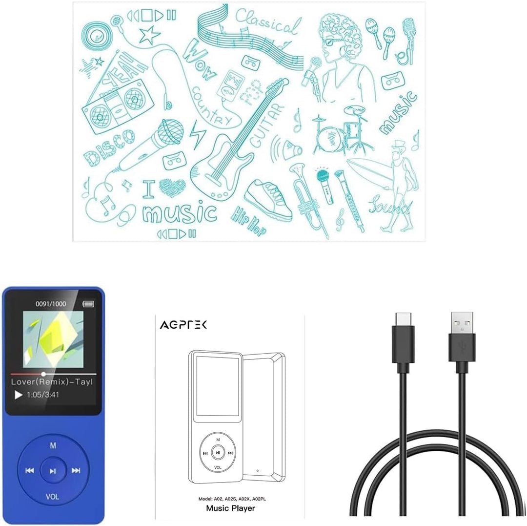 AGPTEK 64GB Klassischer MP3 Player, Laufzeit bis zu 70 Stunden, HiFi, Kleiner MP3-Player für Kinder/