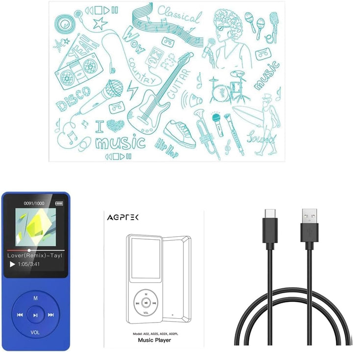 AGPTEK 64GB Klassischer MP3 Player, Laufzeit bis zu 70 Stunden, HiFi, Kleiner MP3-Player für Kinder/