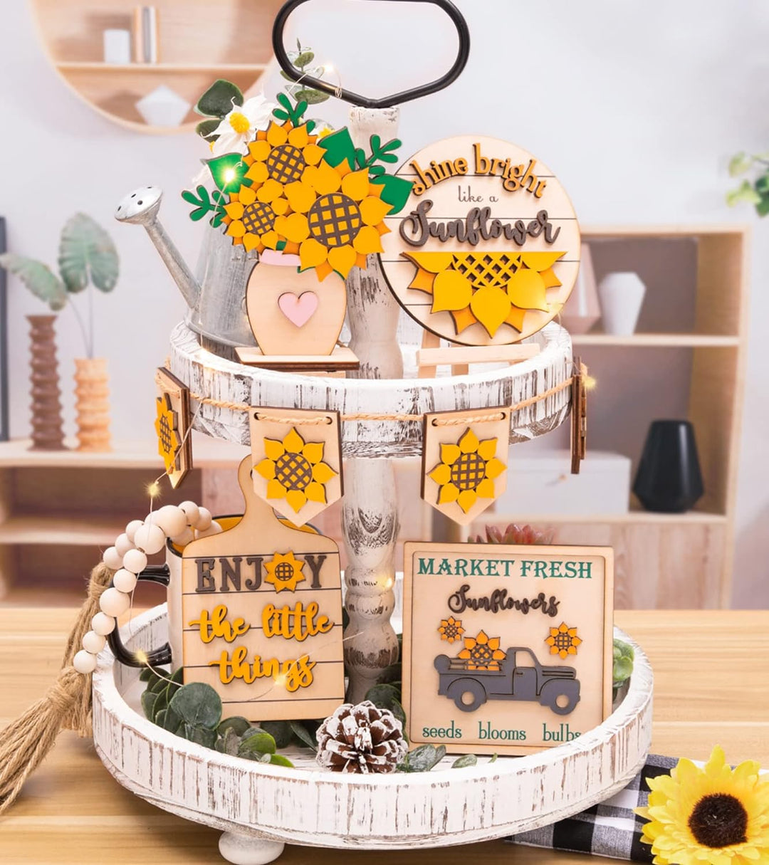 Sonnenblumen-Dekor – Bauernhaus-Sonnenblumen-Dekorationen – rustikale Sonnenblumen-Dekoration – Früh