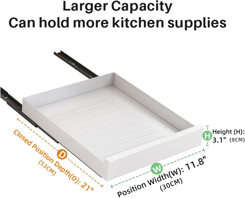 SAYZH Telescopic Drawer, Extendable Pull Out Cabinet Organiser, Metal Slide Out Drawer Storage Shelv