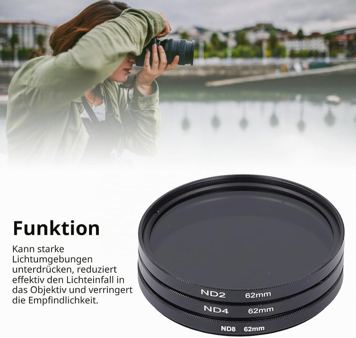ND-Filter-Set, ND2 ND4 ND8 Neutraldichte-Kameraobjektivfilter, HD-Mehrschichtbeschichtung, Anti-Stre