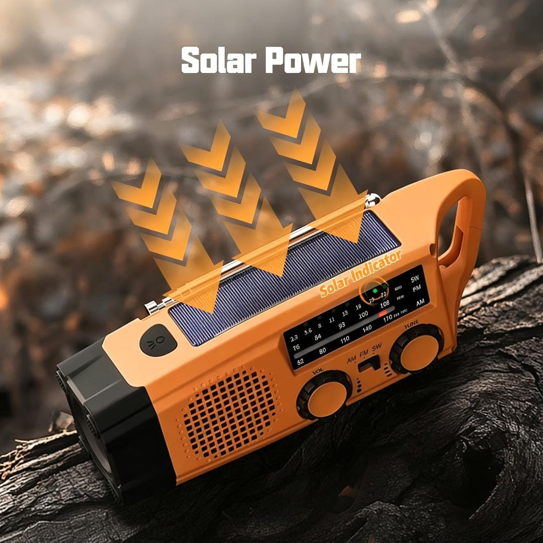 Gemmac Kurbelradio mit Solar und Powerbank, Notfallradio 2000mAh USB AM/FM/SW Tragbar Emergency Radi