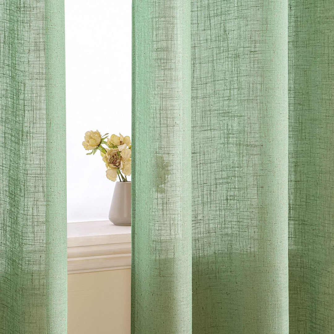 EMEMA Gardinen Vorhänge Leinenvorhang mit Ösen Voile Vorhang Leinenoptik Modern Halbtransparent für