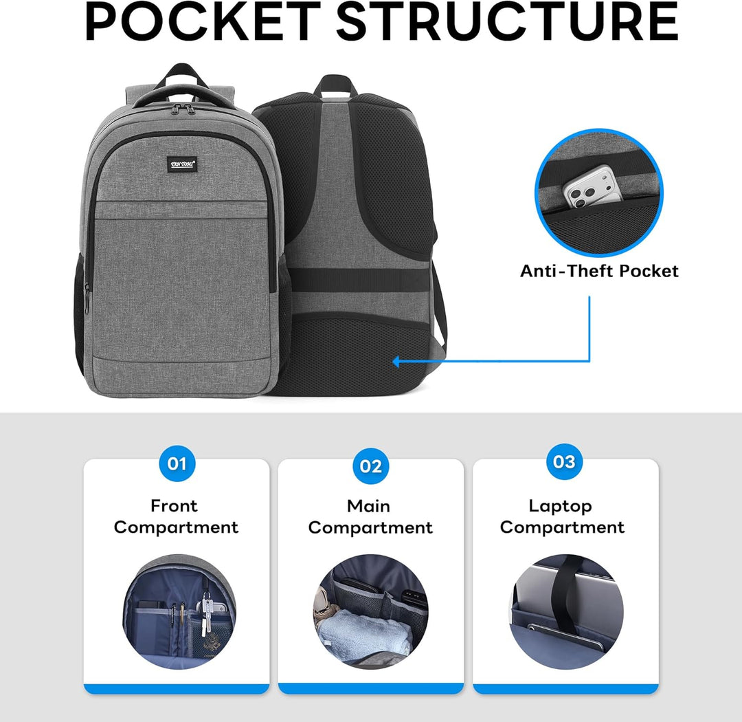 TANTOMI Rucksack Herren, Gross Laptop Rucksack 17 Zoll Schulrucksack Laptoptasche mit USB Ladeanschl