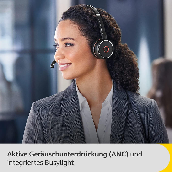 Jabra Evolve 75 SE Schnurloses Stereo-Headset - Bluetooth-Headset mit Mikrofon mit ANC und Ladestati