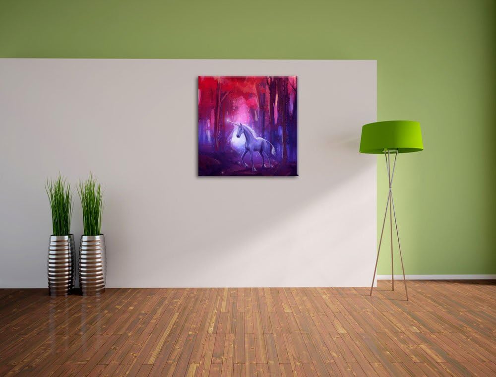 Einhorn im Zauberwald, Format: 70x70 auf Leinwand, XXL riesige Bilder fertig gerahmt mit Keilrahmen,