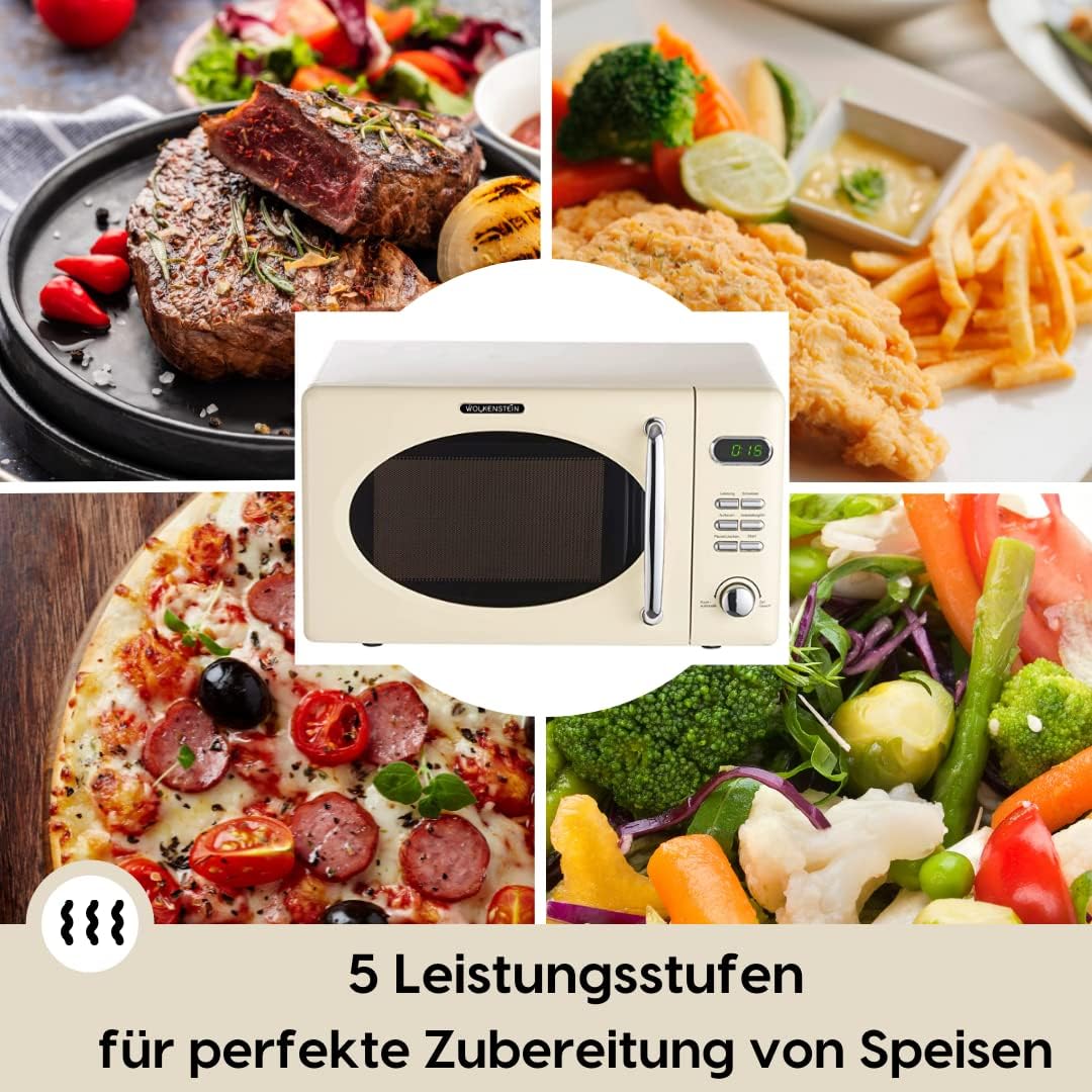 Wolkenstein Retro Stand Mikrowelle WMW720 SC I 700W Mikrowellenleistung I 20L Garraum I5 Leistungsst