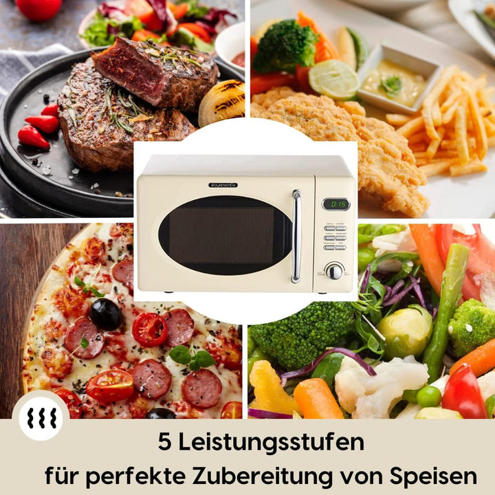 Wolkenstein Retro Stand Mikrowelle WMW720 SC I 700W Mikrowellenleistung I 20L Garraum I5 Leistungsst