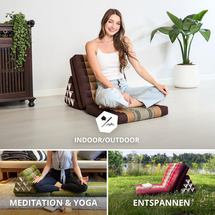 livasia Thaikissen mit 3 Auflagen, Dreieckskissen mit Klappmatratze, Keilkissen Kapok, Rückenkissen