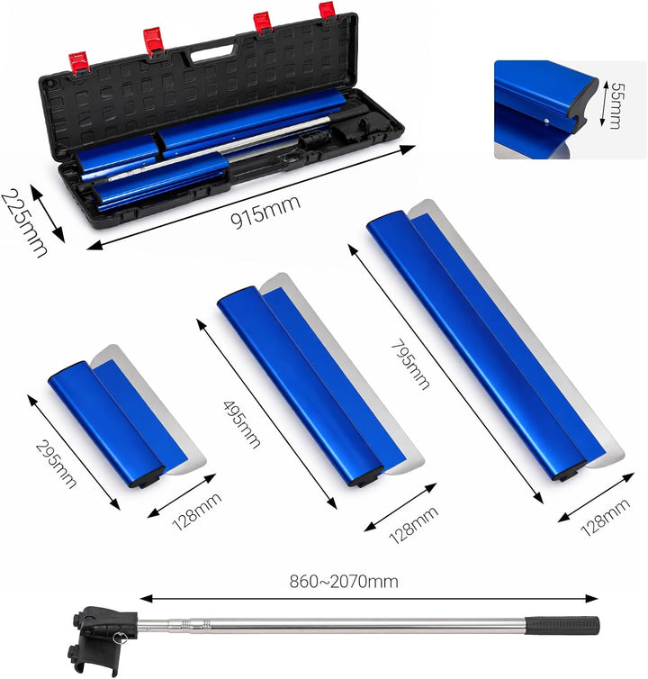 Flächenspachtel Set Edelstahl, 3-teilig mit Teleskopstange und Koffer, Surface Spatula Glättspachtel