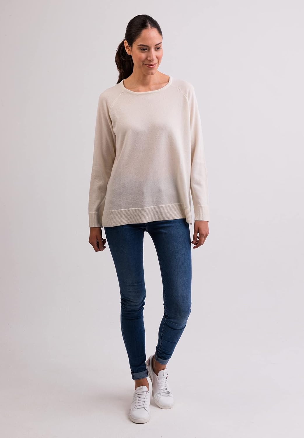100% Kaschmir Damen Pullover mit geradem Schnitt und Seitenschlitz | Sweater Rundhalsausschnitt 2-fä
