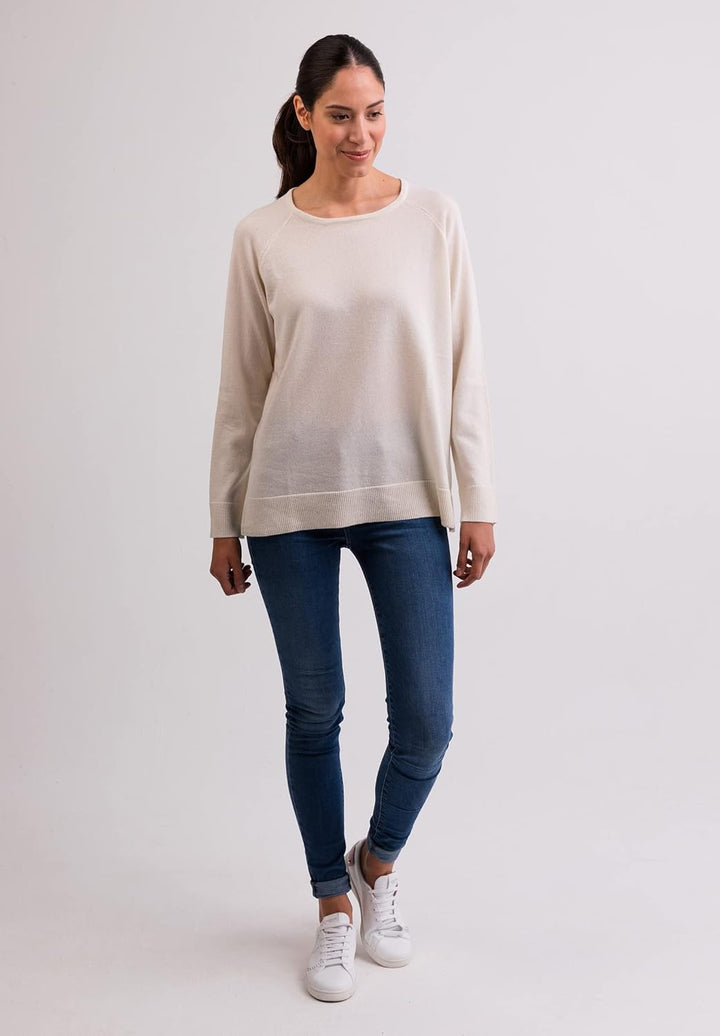 100% Kaschmir Damen Pullover mit geradem Schnitt und Seitenschlitz | Sweater Rundhalsausschnitt 2-fä
