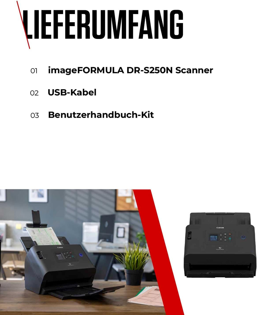 Canon Scanner imageFORMULA DR-S250N| Dokumentenscanner mit Web-Scan Funktion | Duplex Scanner mit Ei