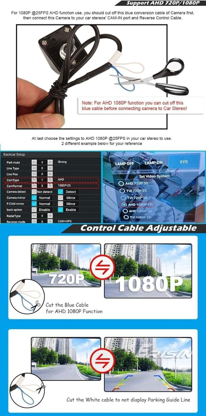 Erisin ES586 AHD 1080P Rückfahrkamera mit 150° Weitwinkel, 3D Nachtsicht, IP68 wasserdicht, kompatib