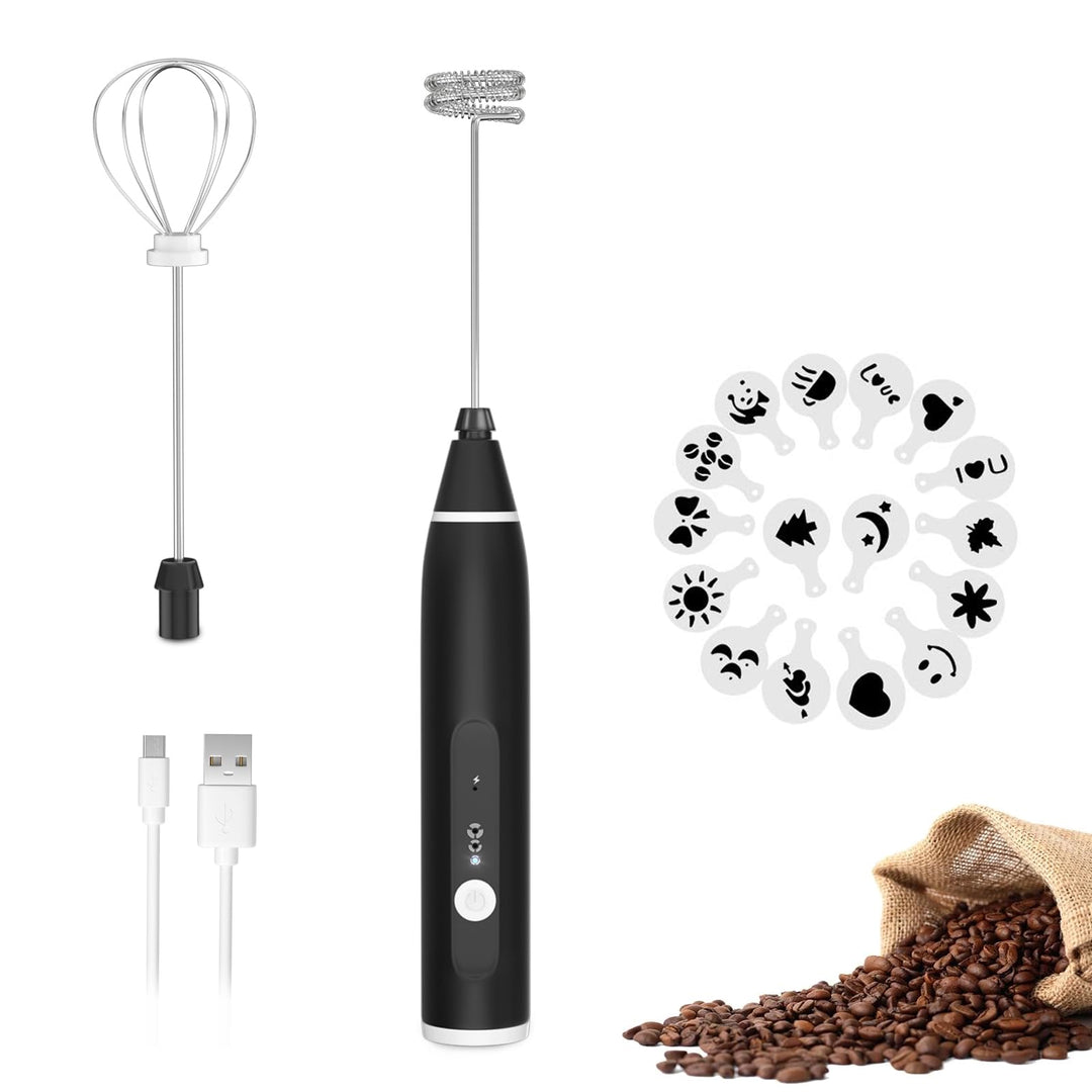 FITNATE Elektrischer Milchaufschäumer Stab, USB Handheld Milchschäumer Stab mit 3 Stufen, 2 Edelstah