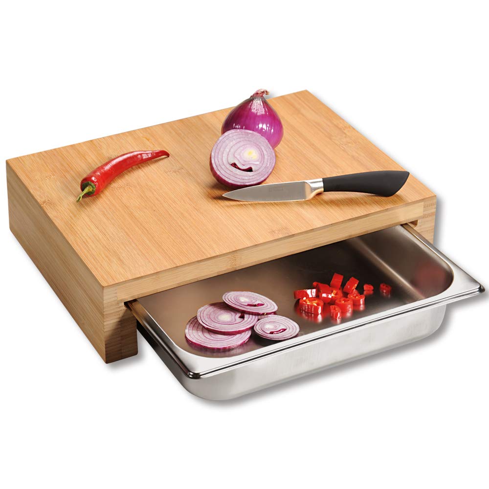 Kesper | Schneidbrett mit Auffangschale, Material: Bambus, Masse: B: 37,5 x T: 27,5 x H: 9,5 cm, Far