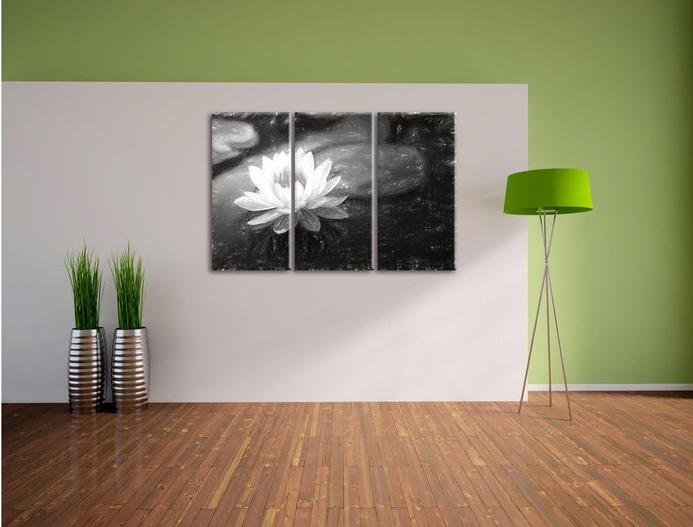 Pixxprint Lotusblume in Teich als Leinwandbild/Grösse: 3 Teilig (120x80 cm) cm/Wandbild/Kunstdruck/f