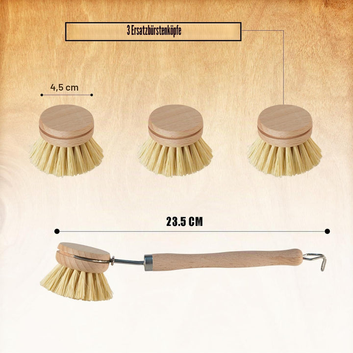 2er Set Spülbürste Holzspülbürste + 6 Ersatzköpfe, nachhaltige Spülbürsten Holz mit 6 x Ersatzkopf,