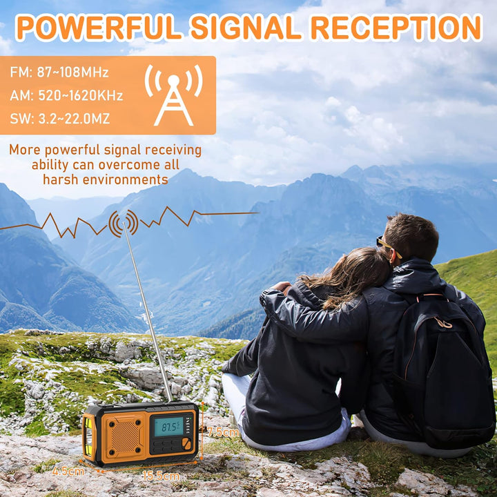 Tendak Kurbelradio mit Handyladefunktion, Notfallradio FM AM SW mit 4000mAh Wiederaufladbare/SOS Ala