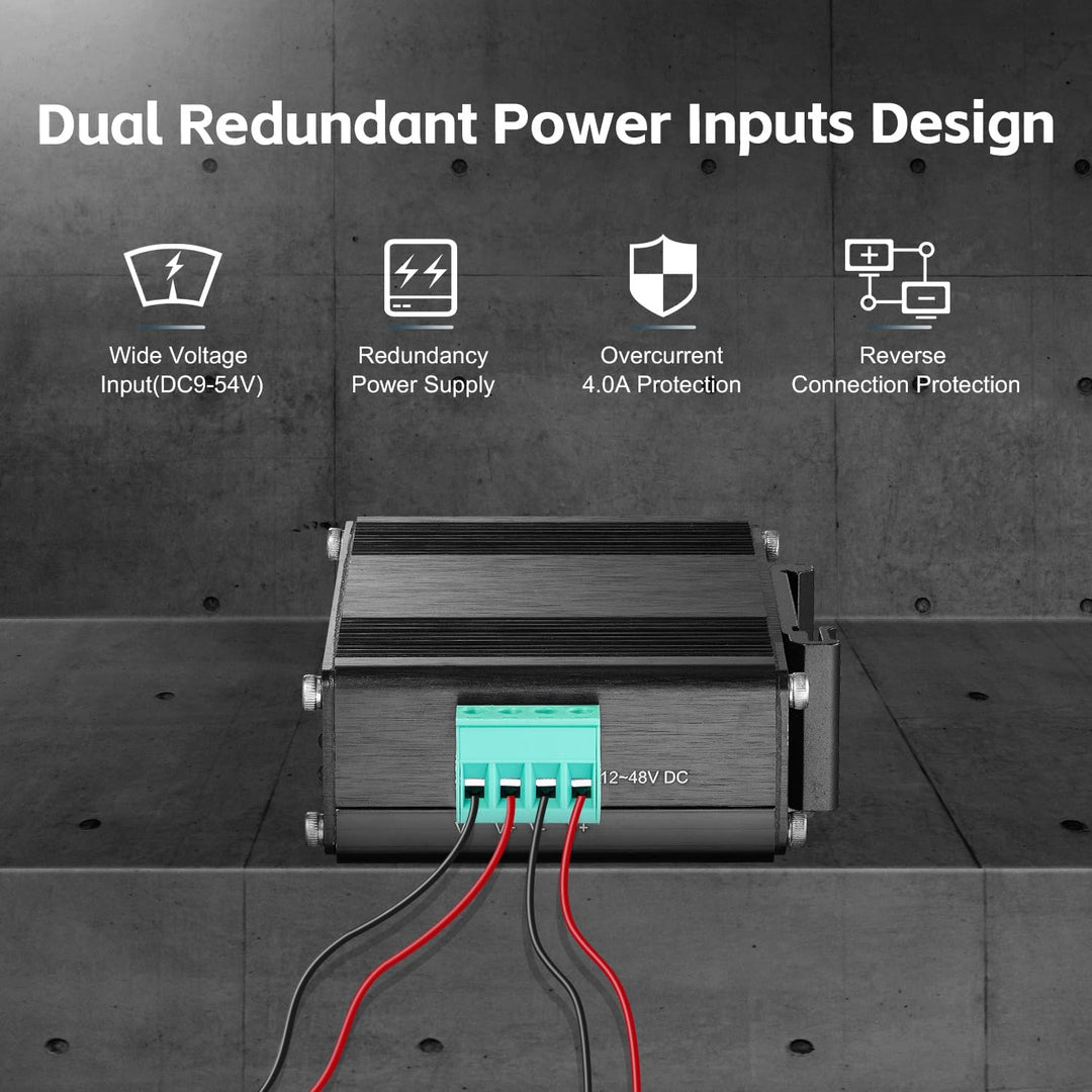 Binardat Industrial Mini 5 Port Gigabit Solar POE Switch, Eingang DC9V-54V bis DC48V Voltage Booster