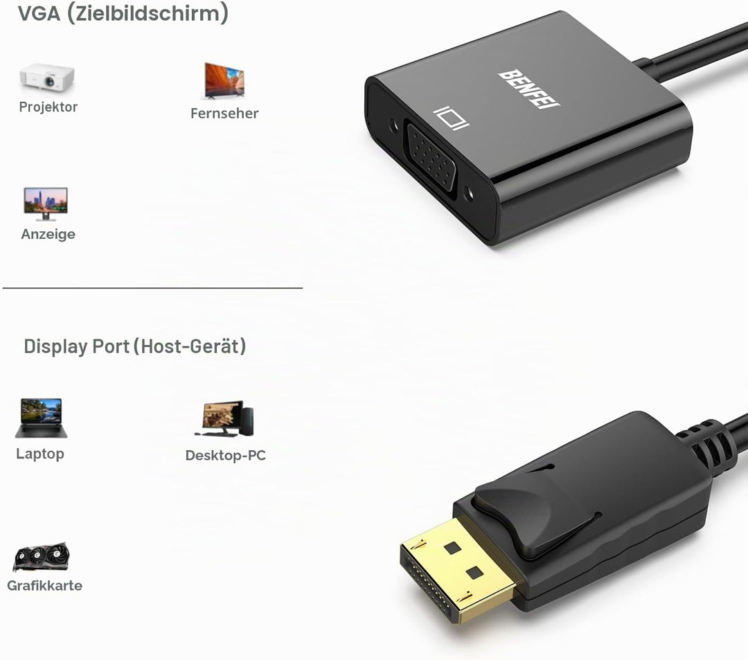 BENFEI DisplayPort auf VGA 10 Stück, Unidirektional DisplayPort DP Computor zu VGA Monitor Adapter 1