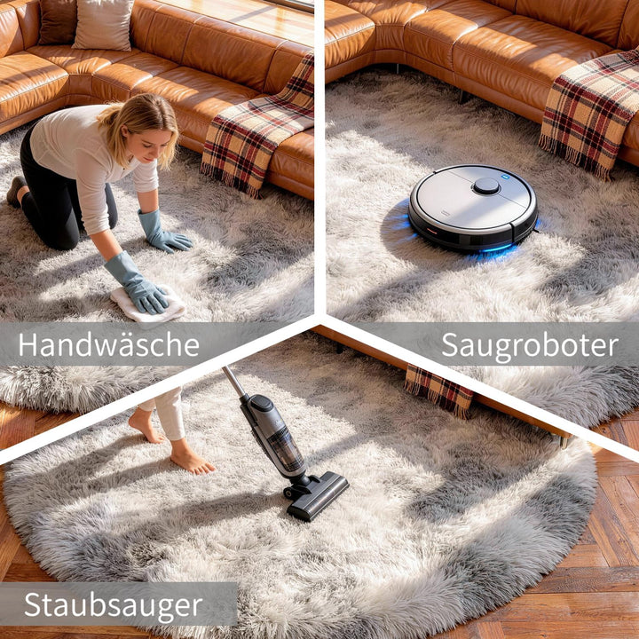 VOFUSHON Teppich Rund Hochflor Teppich Wohnzimmer Teppich Langflor Teppiche für Wohnzimmer flauschig