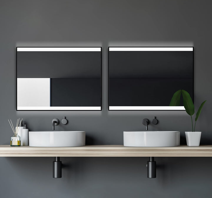 Talos Black Shine 80x60 cm Badspiegel mit Beleuchtung - LED Badezimmerspiegel mit Aluminiumrahmen in