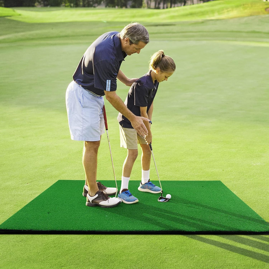 GYMAX Golf Abschlagmatte, 150 x 100 x 2,7 cm, Faltbare Golf Übungsmatte mit 2 Abschlagpositionen & 3