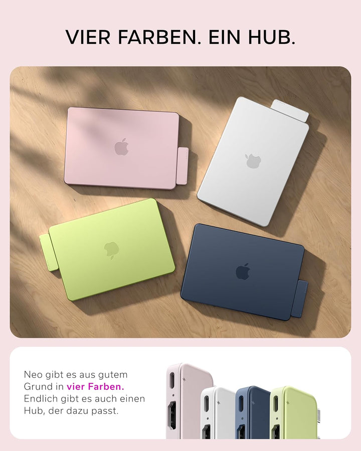 SATECHI USB-C Snap Hub 6-in-2 für MacBook Neo, Rosa | PD 45 W, HDMI 4K@60 Hz, Dual-USB-C Anschluss,