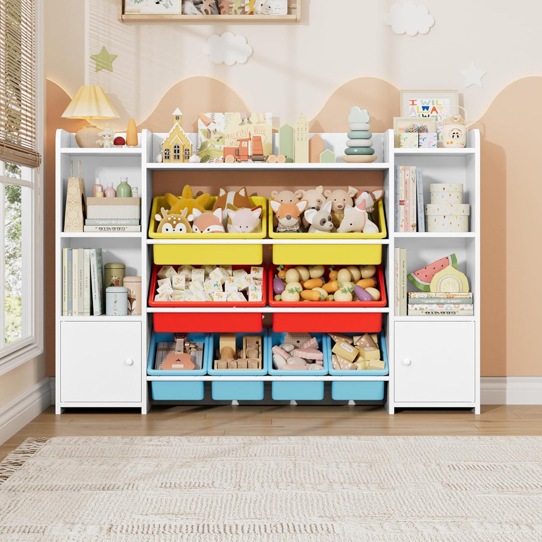 FOREHILL Kinderregal mit 8 bunten Boxen Kinderzimmer Möbel Holz Bücherregal für Kinder Kinderzimmer