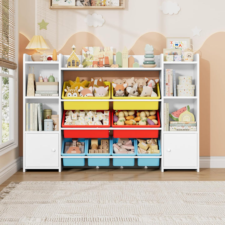 FOREHILL Kinderregal mit 8 bunten Boxen Kinderzimmer Möbel Holz Bücherregal für Kinder Kinderzimmer