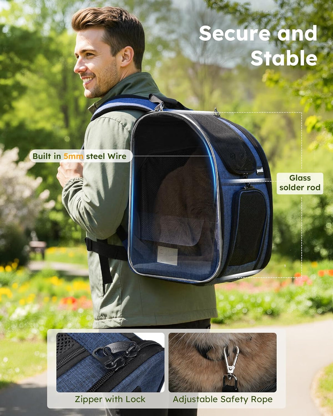Katzenrucksack Grosse Katzen bis 8kg, Erweiterbar Faltbar, Hunderucksack mit Anti-offener Reissversc