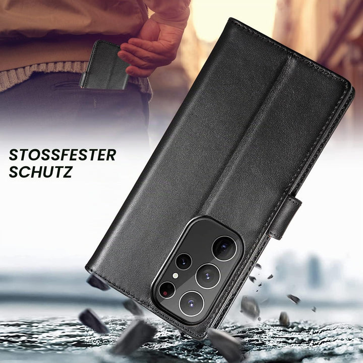 LENSUN Echtleder Hülle für Samsung Galaxy S23 Ultra, Handyhülle [Echtes Leder] [Kartenfach] [RFID Sc