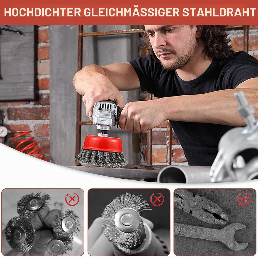 6 Stück Drahtbürste Winkelschleifer, 75mm/100mm Stahlbürste Flex Set M14 Topfbürste Winkelschleifer