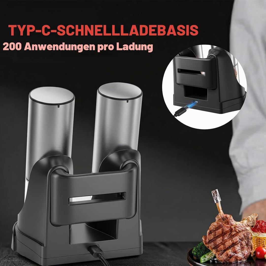 [Verbesserte grössere Kapazität] Elektrisches Salz- und Pfeffermühlen-Set mit USB-Ladebasis, 95 ml g