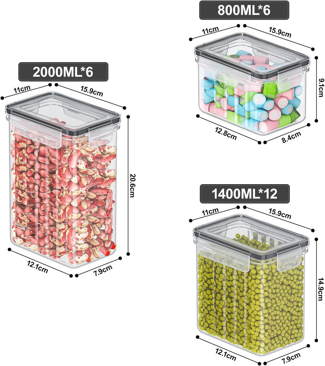 Food storage Vorratsdosen 24er Set – luftdichte Aufbewahrungsbox mit Deckel, Küchen Organizer für Me