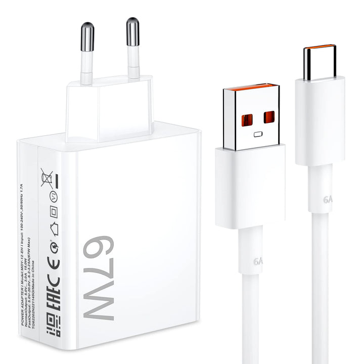 67W USB Ladegerät mit 6A USB C Kabel 1M für Mi Turbo Charge Schnelles Ladegerät für Redmi Note 12 11
