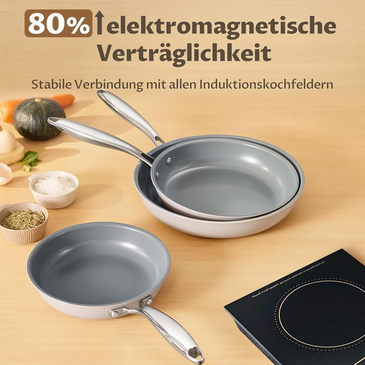 Pfanne Induktion, Antihaft Bratpfannen Set 20+24+28 cm für alle Herdarten, Molekular gebondeter Indu