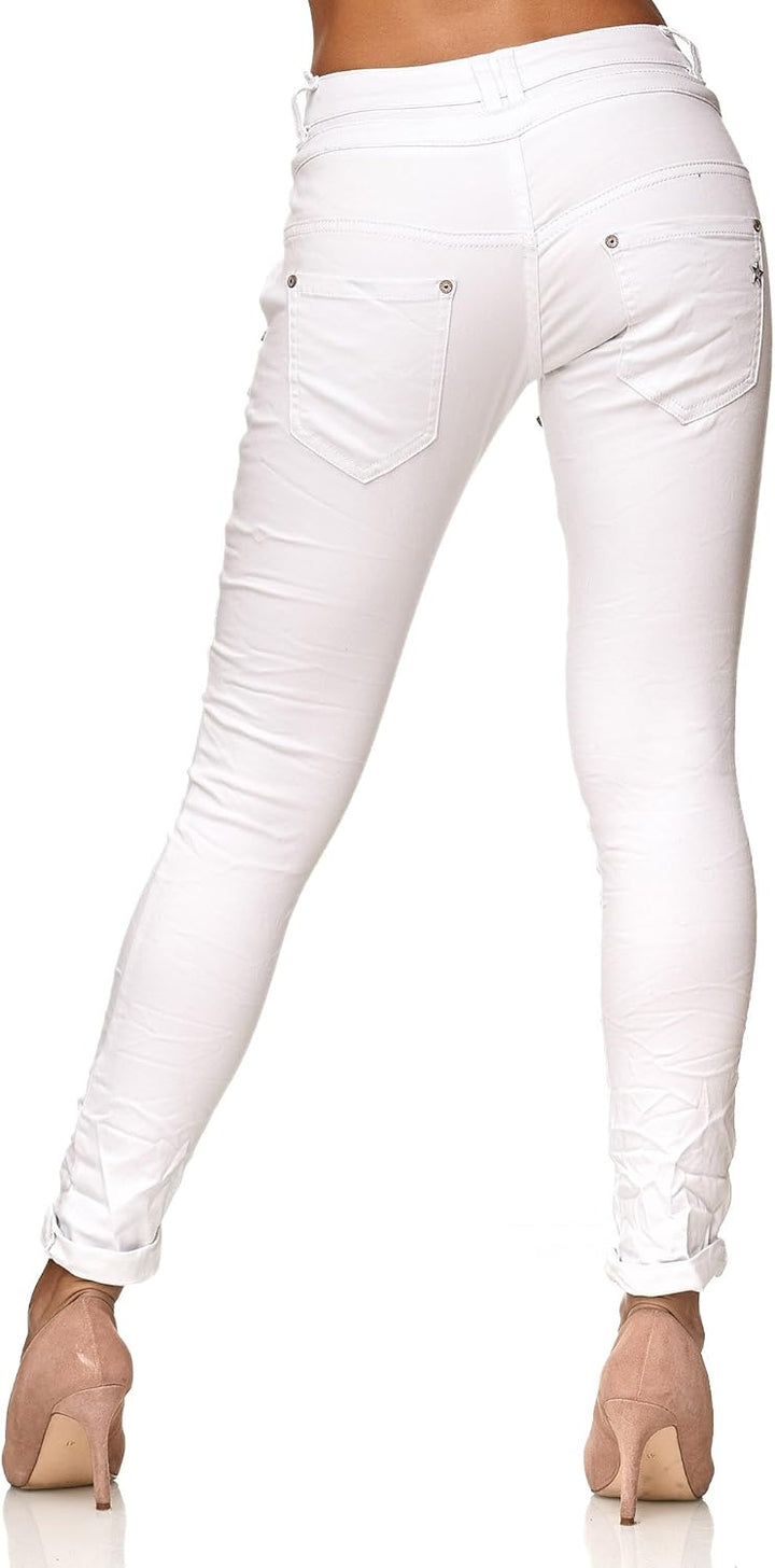 Elara Damen Jeans Boyfriend Knopfleiste Chunkyrayan 34 Slim Weiss London, 34 Slim Weiss London