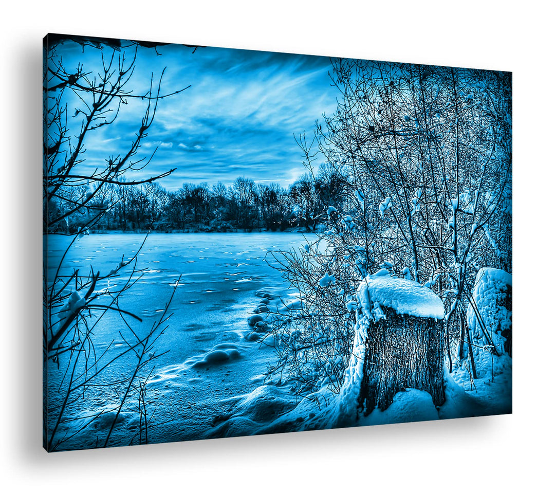 deyoli malerischer Wintertag Format 80x60 Effekt: Monocrome Blau als Leinwandbild, Motiv fertig gera