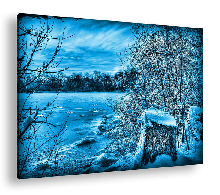 deyoli malerischer Wintertag Format 80x60 Effekt: Monocrome Blau als Leinwandbild, Motiv fertig gera