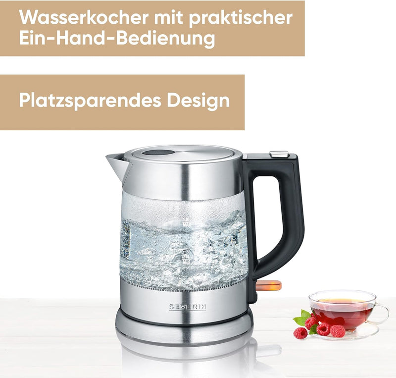 SEVERIN Glas Wasserkocher, leistungsstarker und kompakter Wasserkocher in hochwertigem Design, elekt