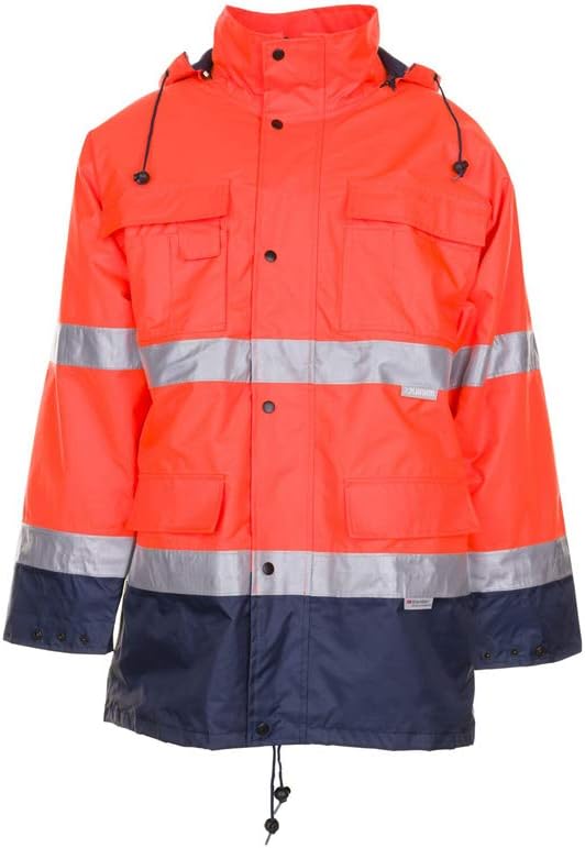 Planam Grösse XXXL Herren Warn-/Wetterschutz Parka 2-farbig orange marine Modell 2056 3XL Orange, Ma