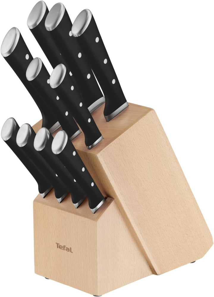 Tefal K232SA Ice Force 11-tlg. Messerblock-Set | 6 Messer, 4 Steak Messer, 1 Holz-Messerblock | hoch