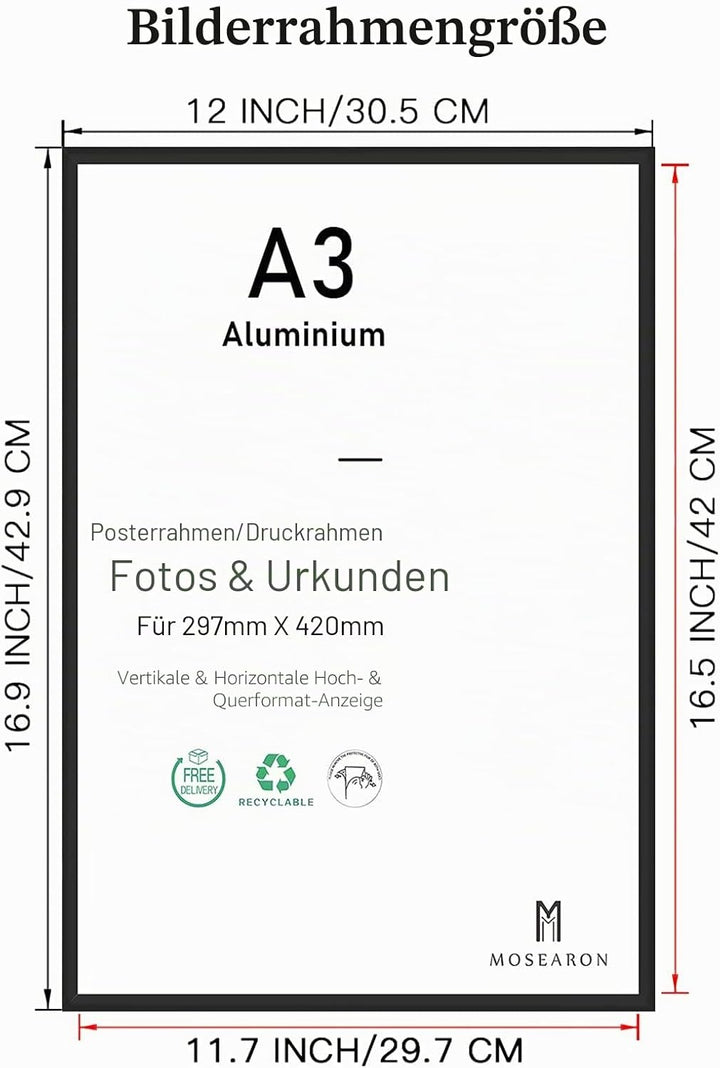 A3-Zertifikat-Bilderrahmen,2er-Pack schwarzer Fotorahmen mit Plexi-glass für Wandmontage-Display,29,